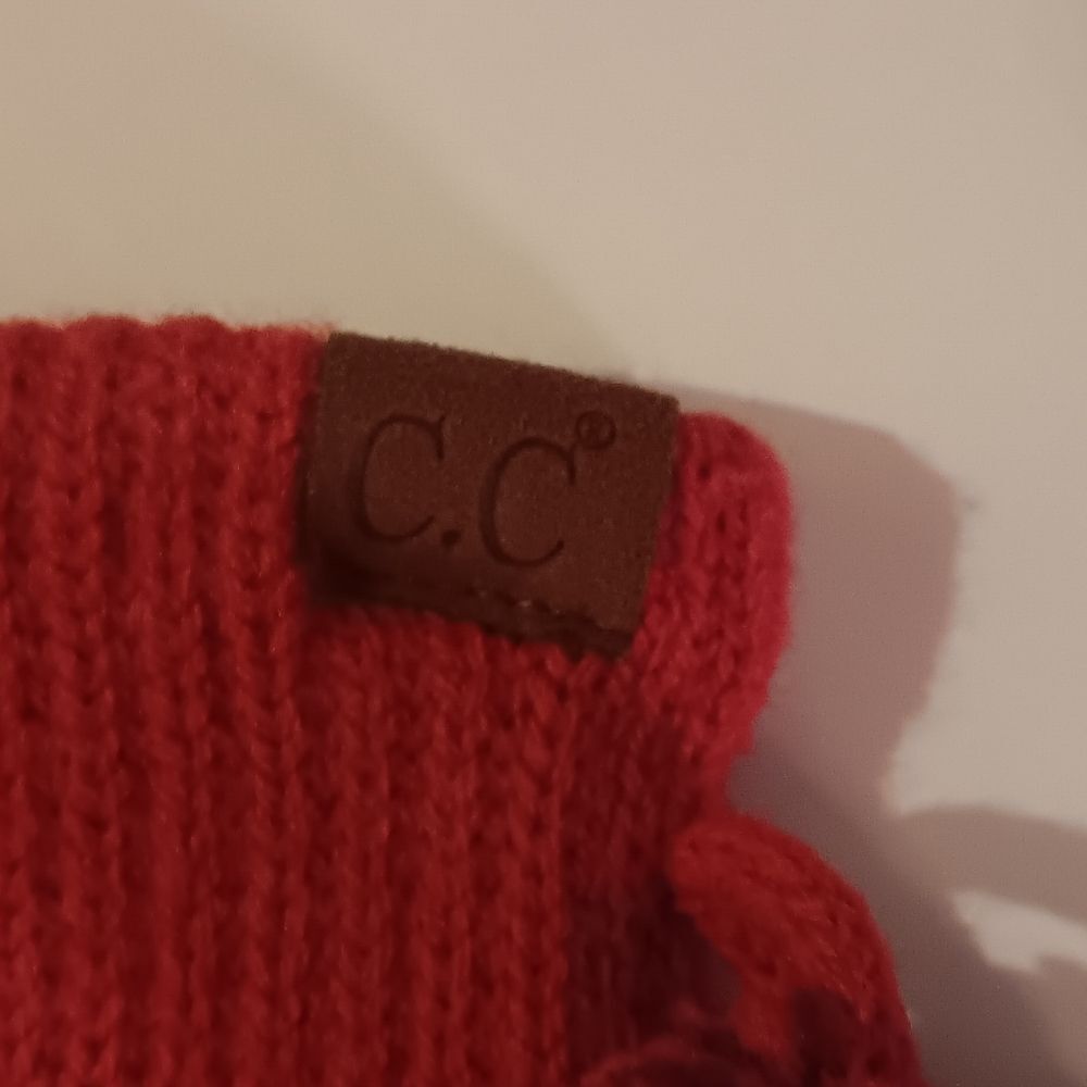 C.C Red Knit Gloves with Pom-Poms - Picture 3 of 5